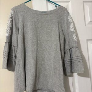 Gray Women's Top with Lace Sleeves